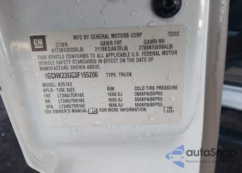 2003 Chevrolet Silverado 2500Hd Ls из США, поврежденный, VIN 1GCHK23U83F165206